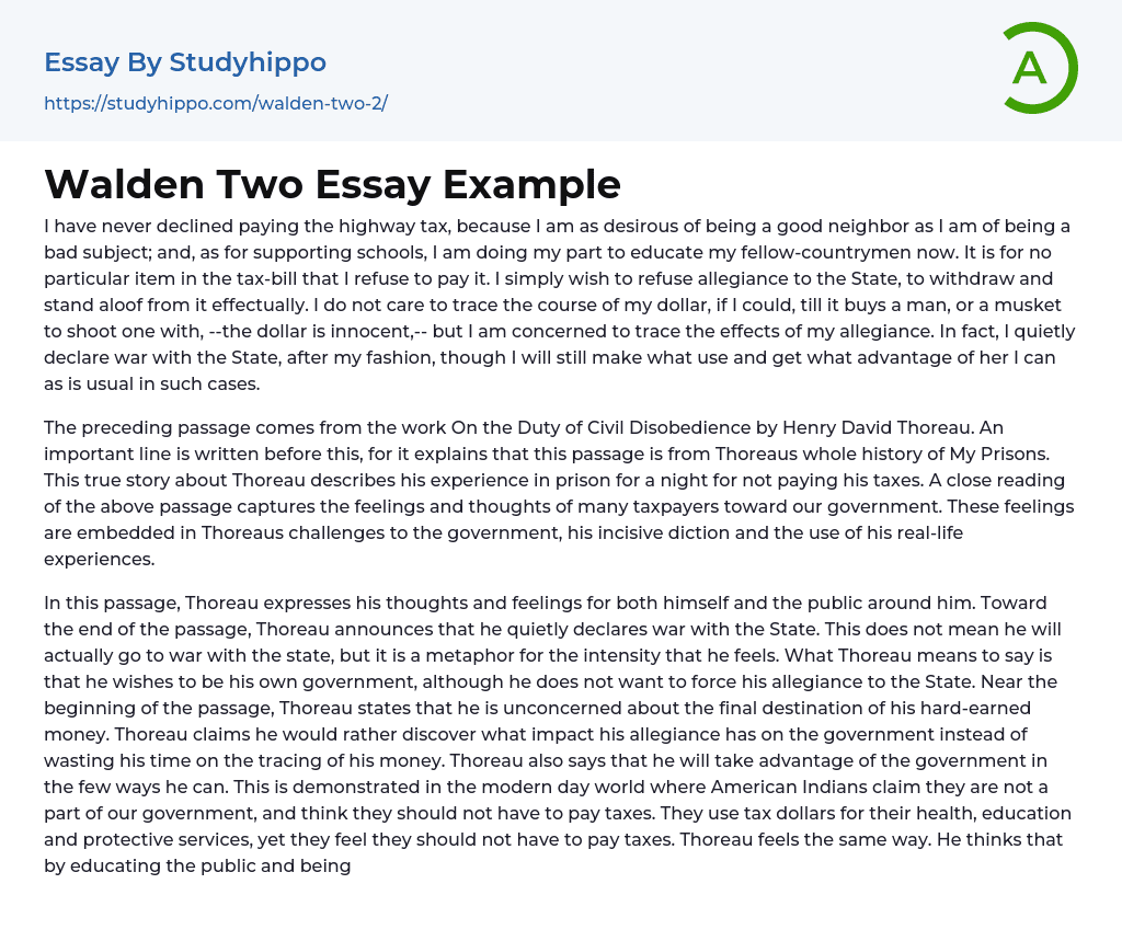Walden Two Essay Example