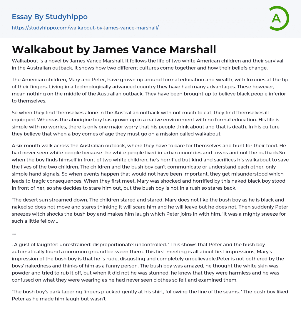 Walkabout by James Vance Marshall Essay Example