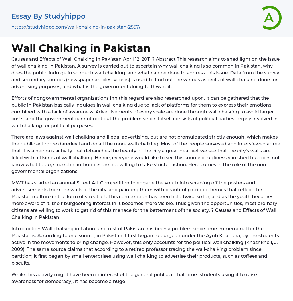 Wall Chalking in Pakistan Essay Example