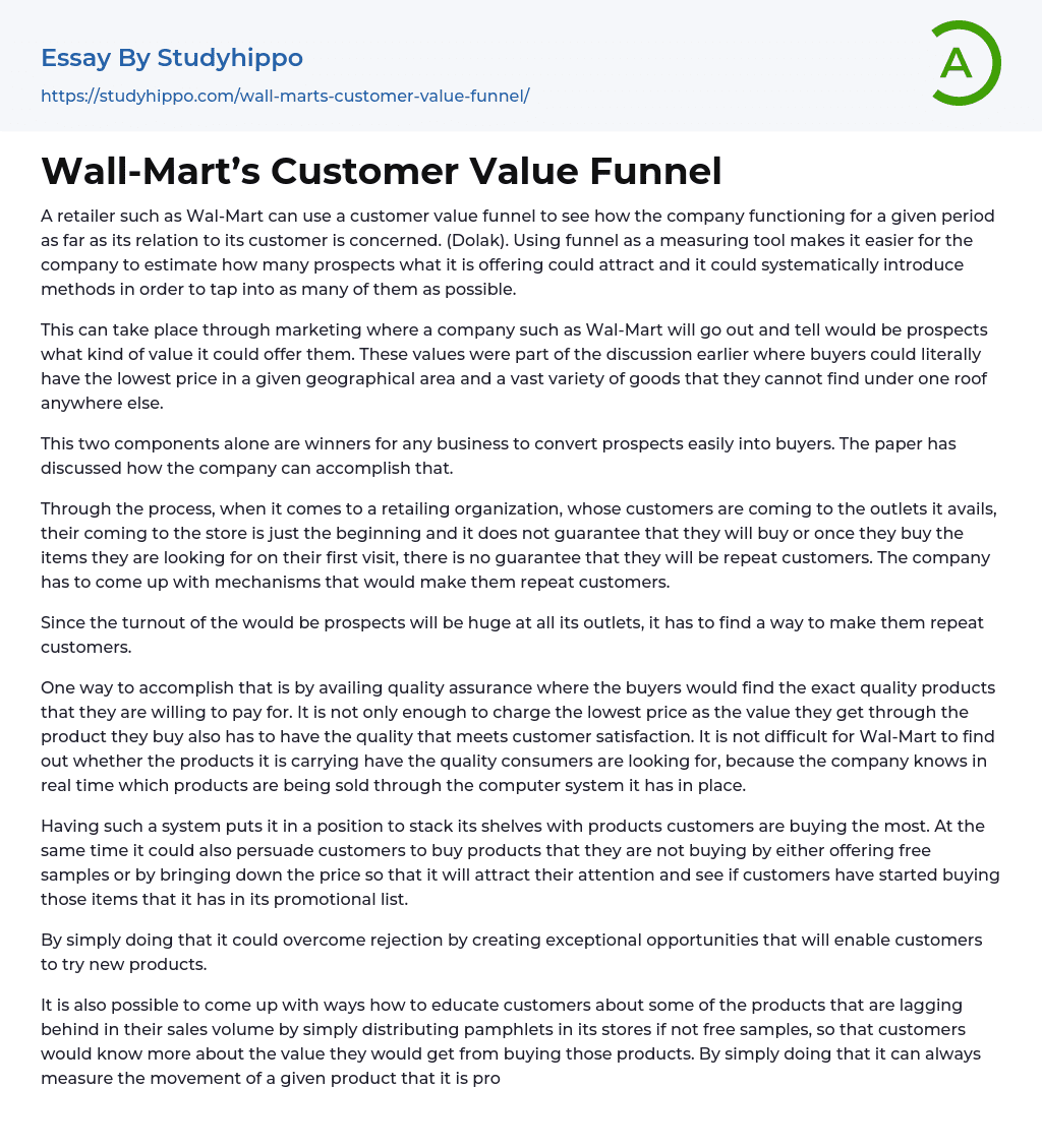 Wall-Mart’s Customer Value Funnel Essay Example
