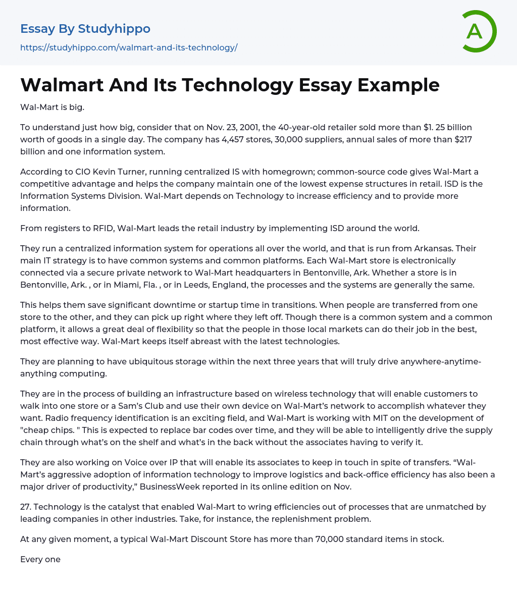 Walmart And Its Technology Essay Example