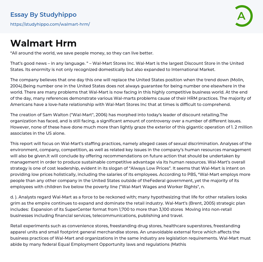 Walmart Hrm Essay Example
