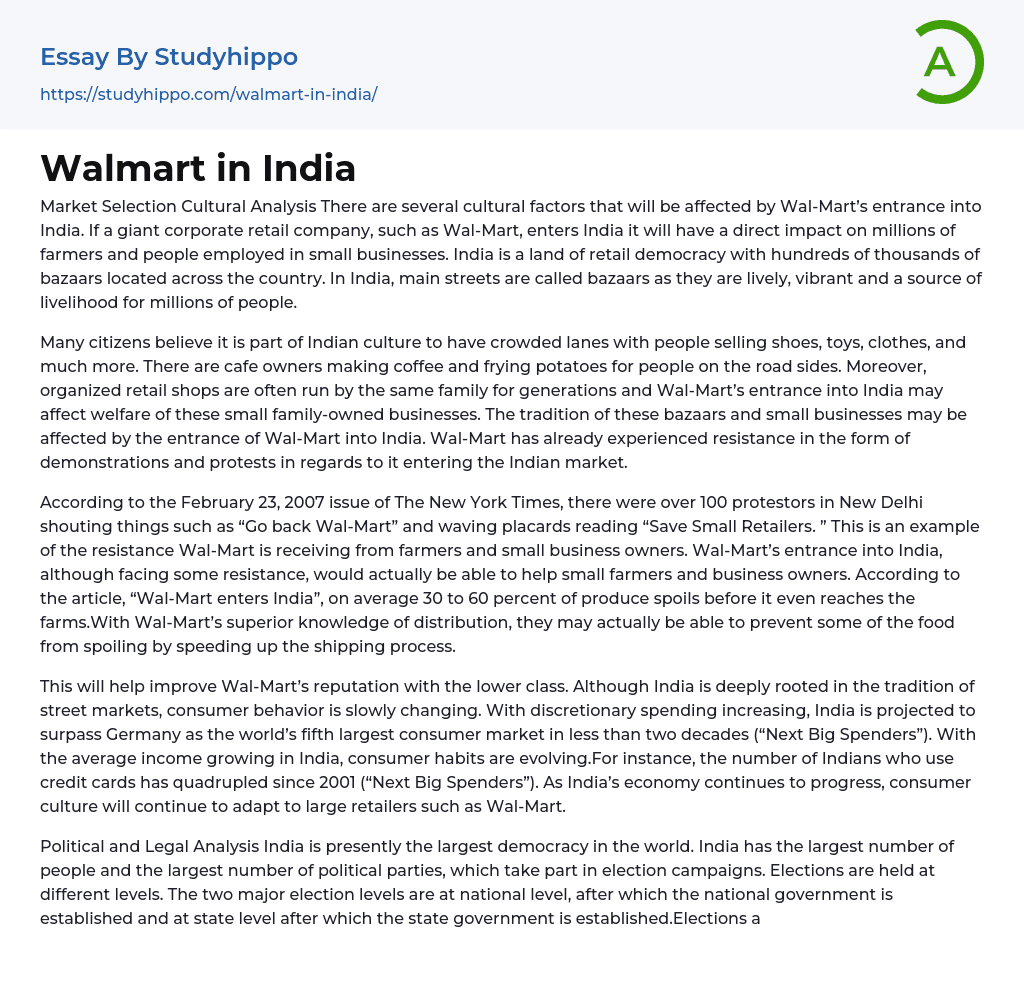Walmart in India Essay Example