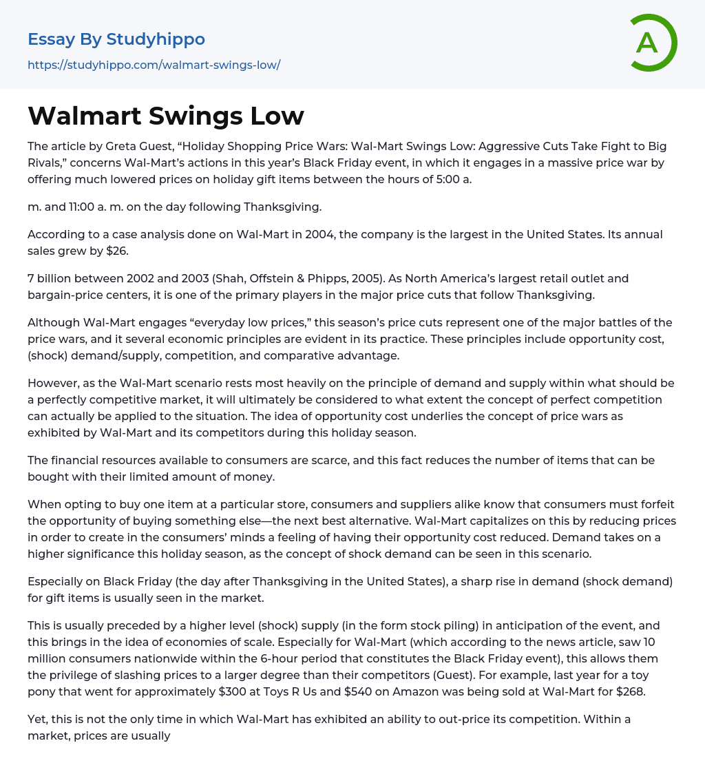 Walmart Swings Low Essay Example