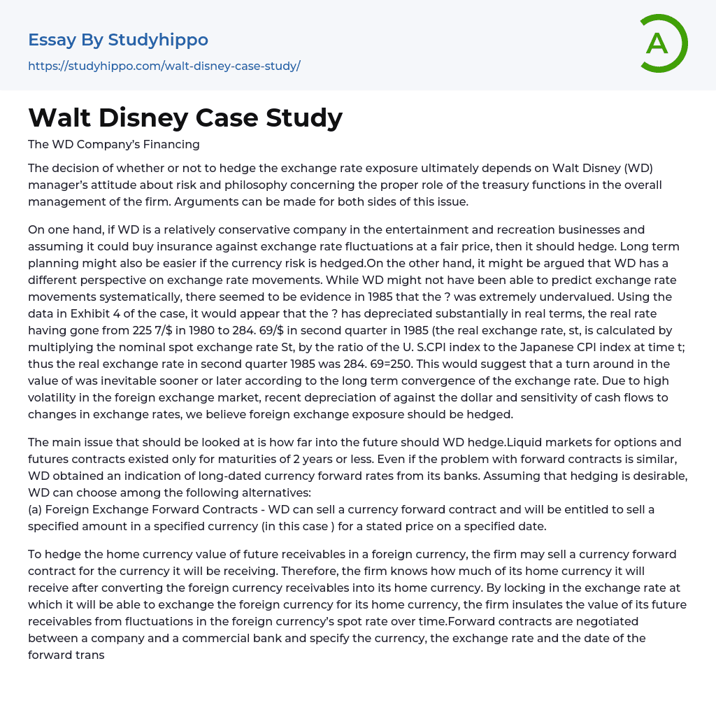 Walt Disney Case Study Essay Example