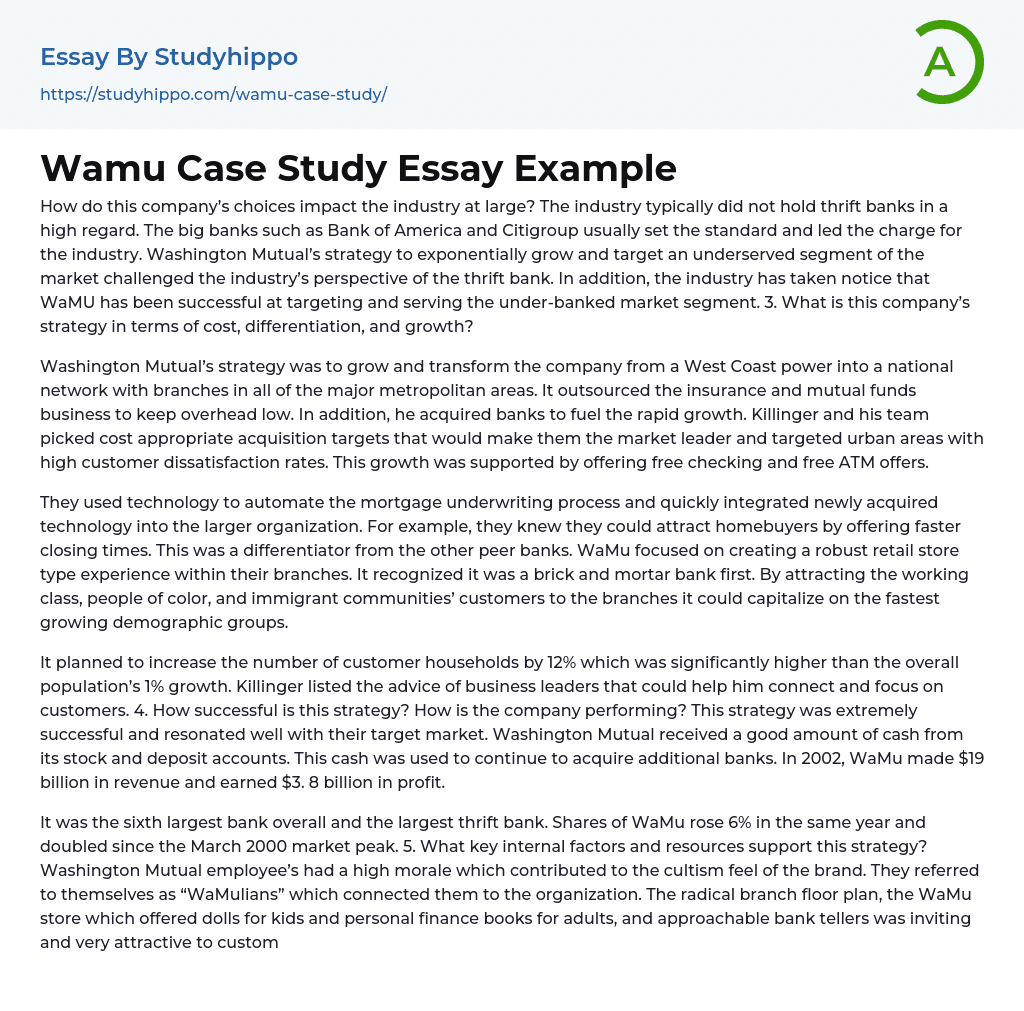 Wamu Case Study Essay Example