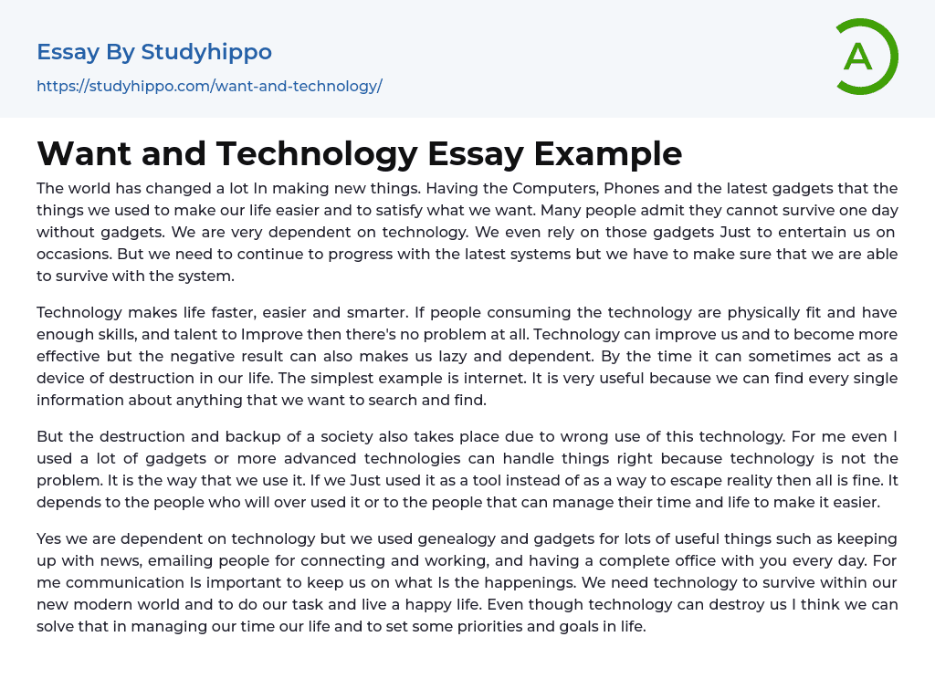 Want and Technology Essay Example