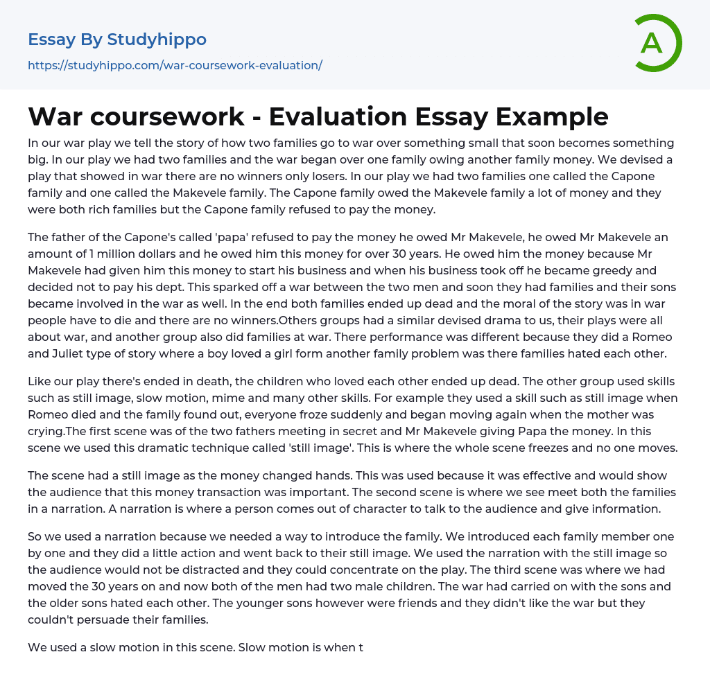 War coursework – Evaluation Essay Example