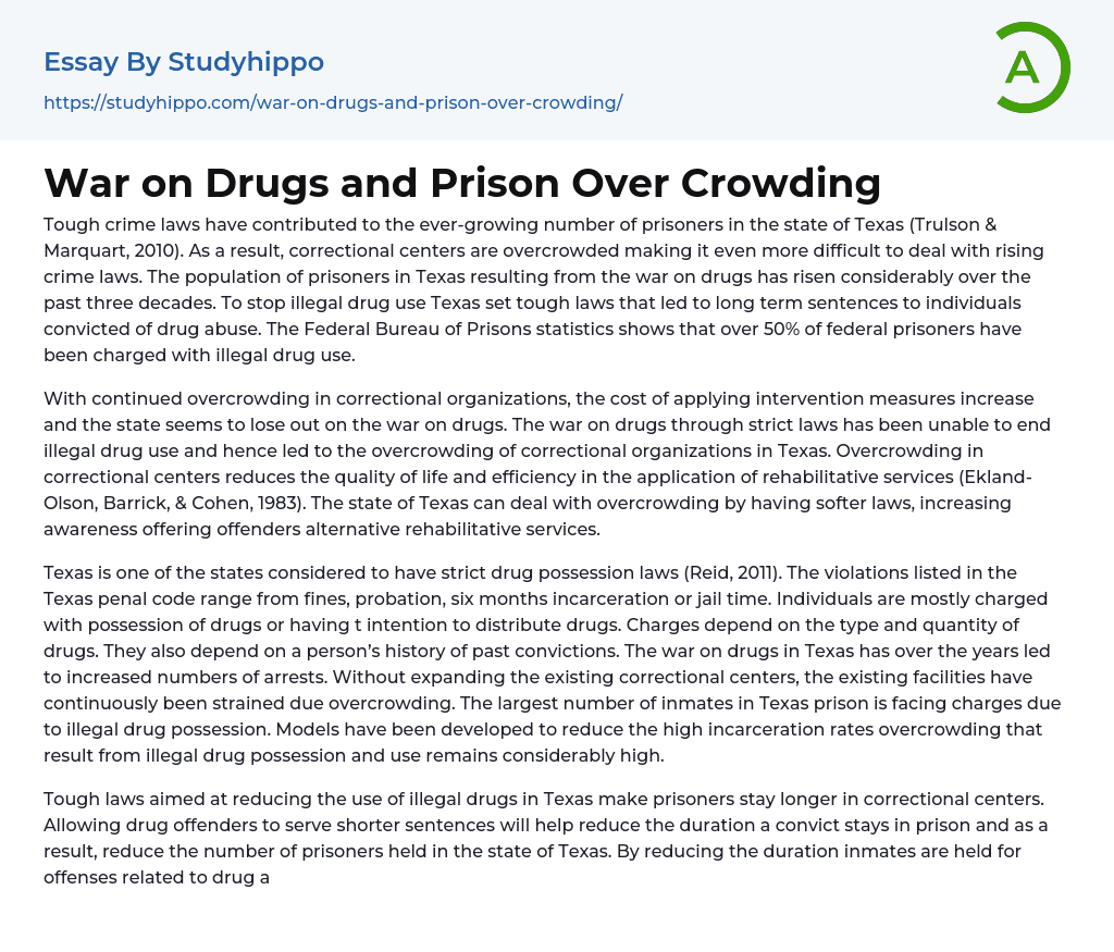 War on Drugs and Prison Over Crowding Essay Example