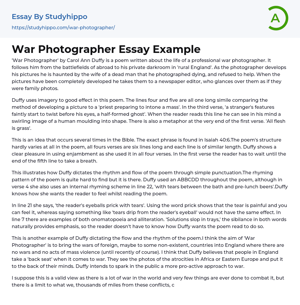 essay question on war photographer