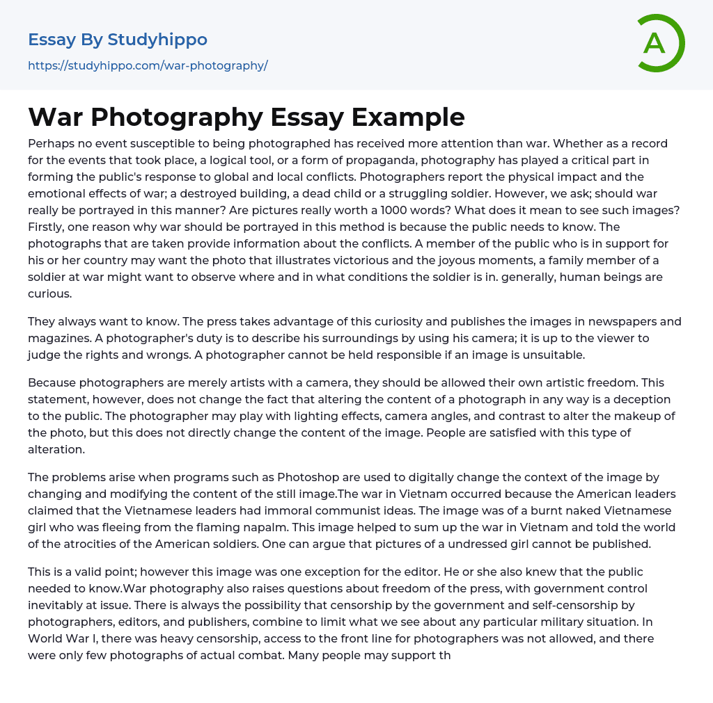 War Photography Essay Example