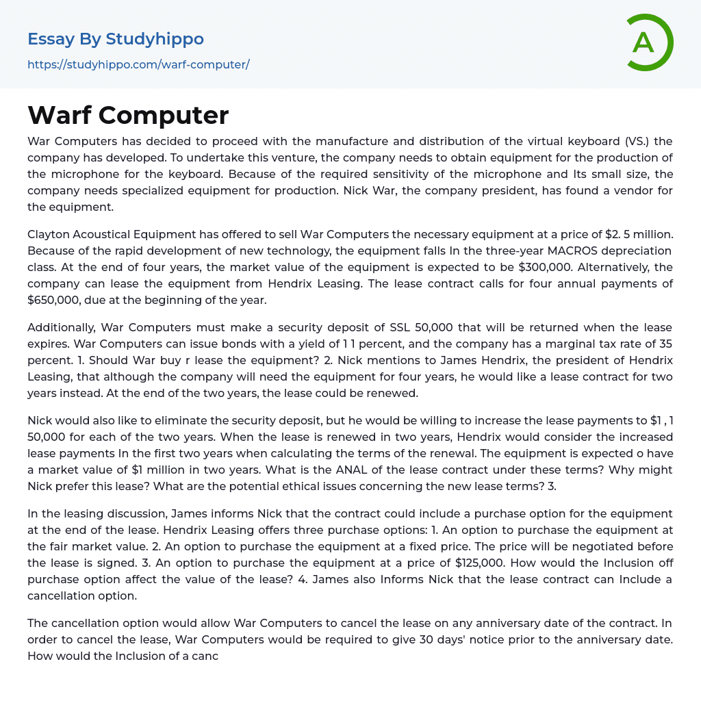 Warf Computer Essay Example