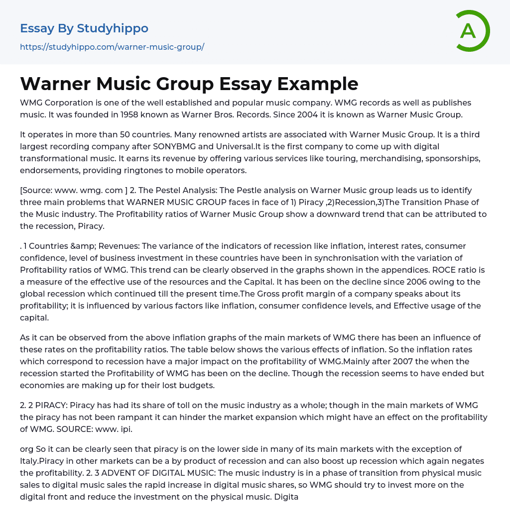 Warner Music Group Essay Example