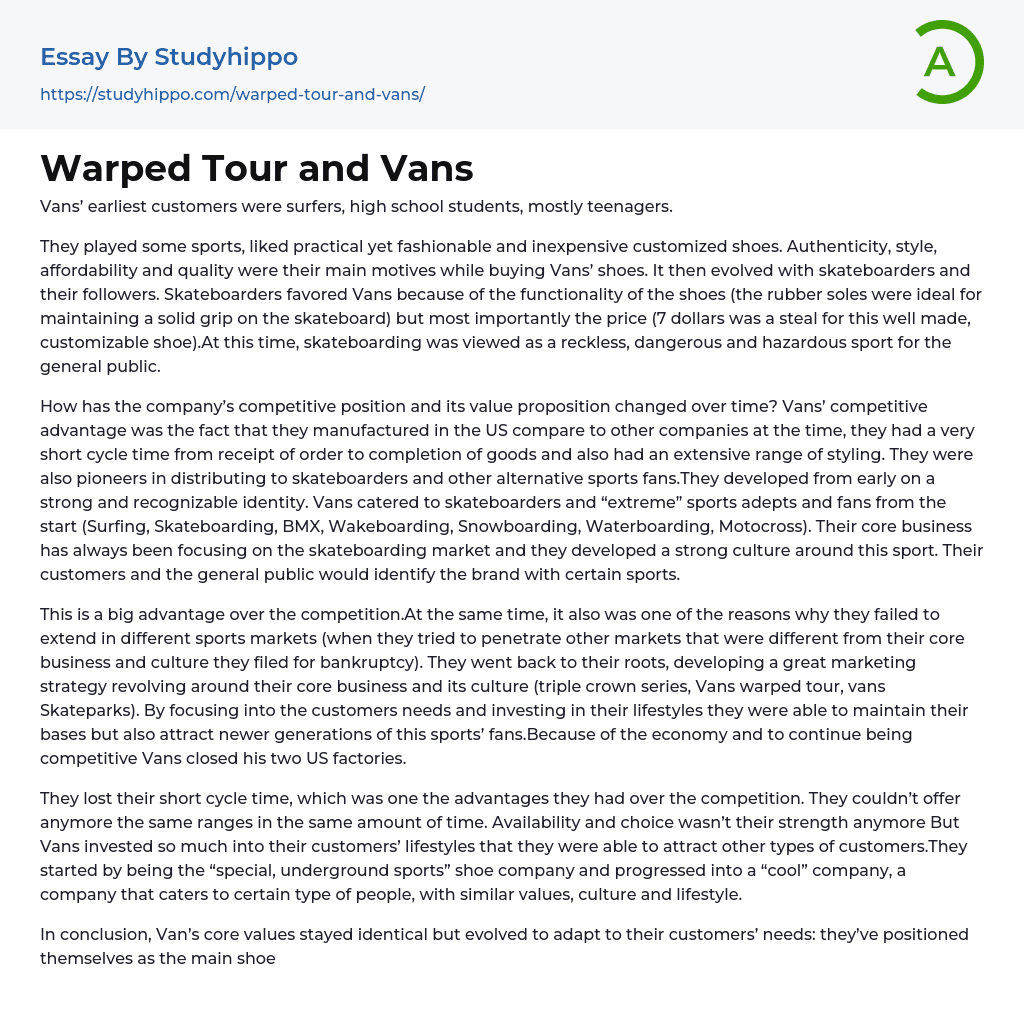 Warped Tour and Vans Essay Example