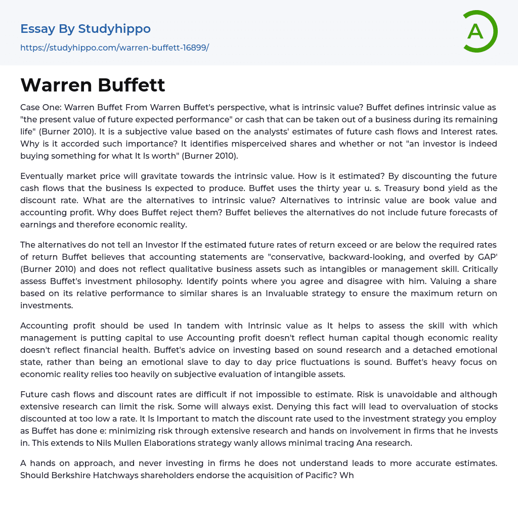 Warren Buffett Essay Example