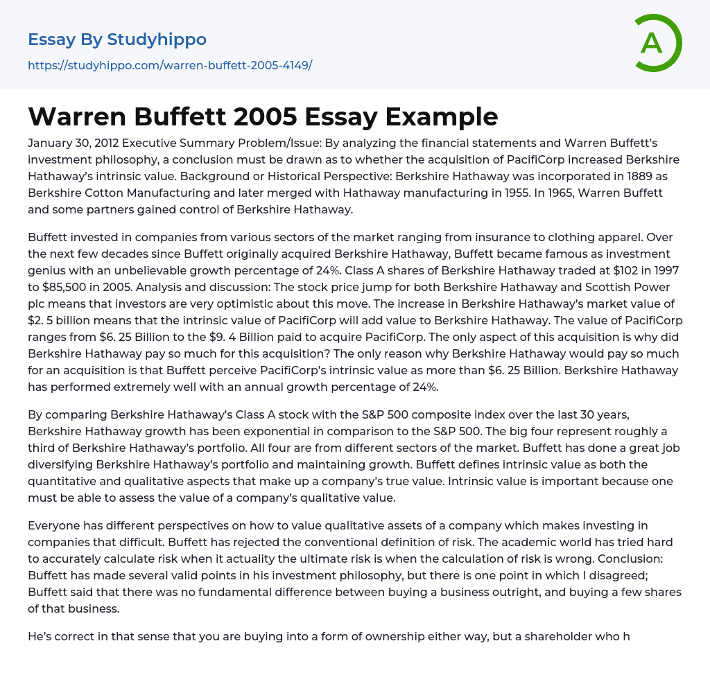 Warren Buffett 2005 Essay Example