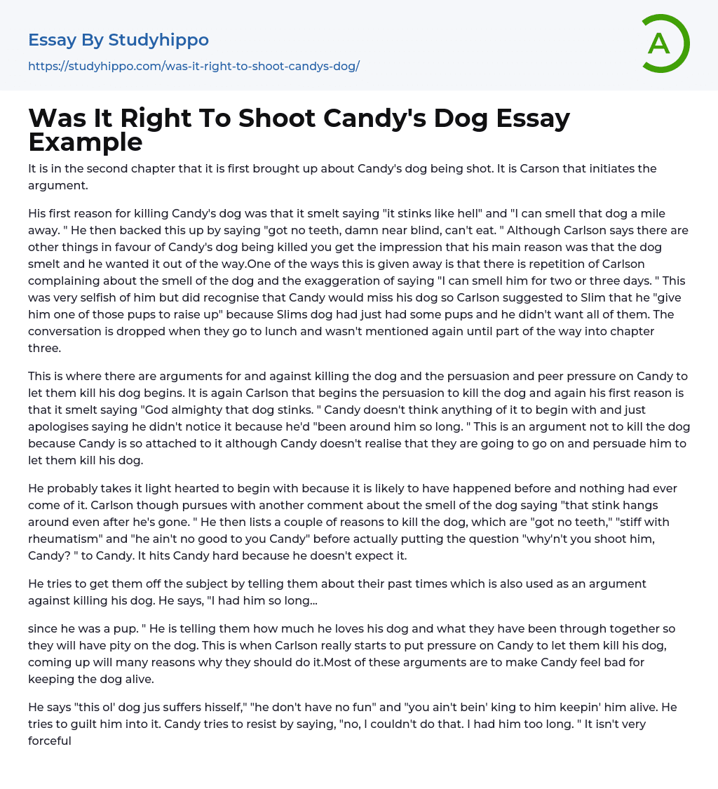 Was It Right To Shoot Candy’s Dog Essay Example