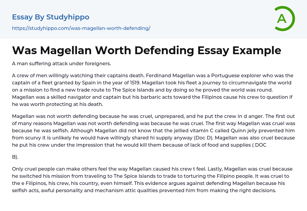 Was Magellan Worth Defending Essay Example