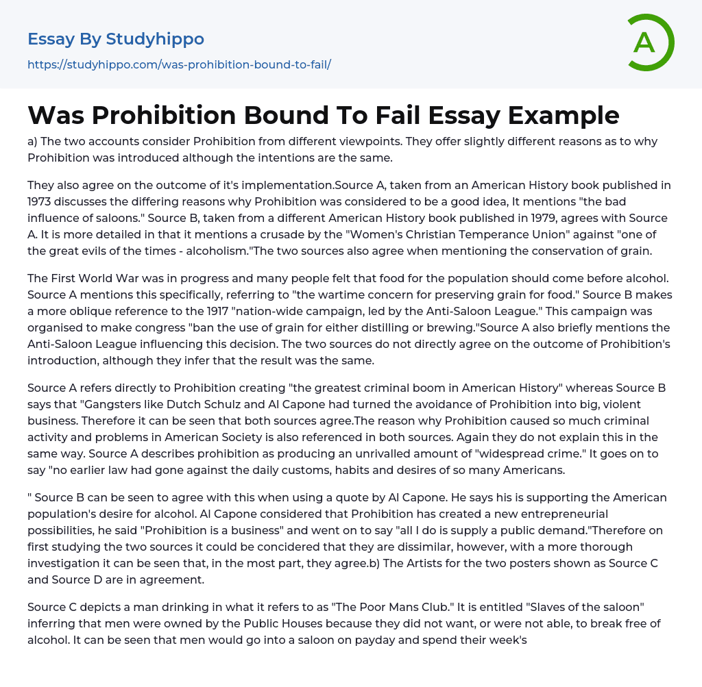 Was Prohibition Bound To Fail Essay Example