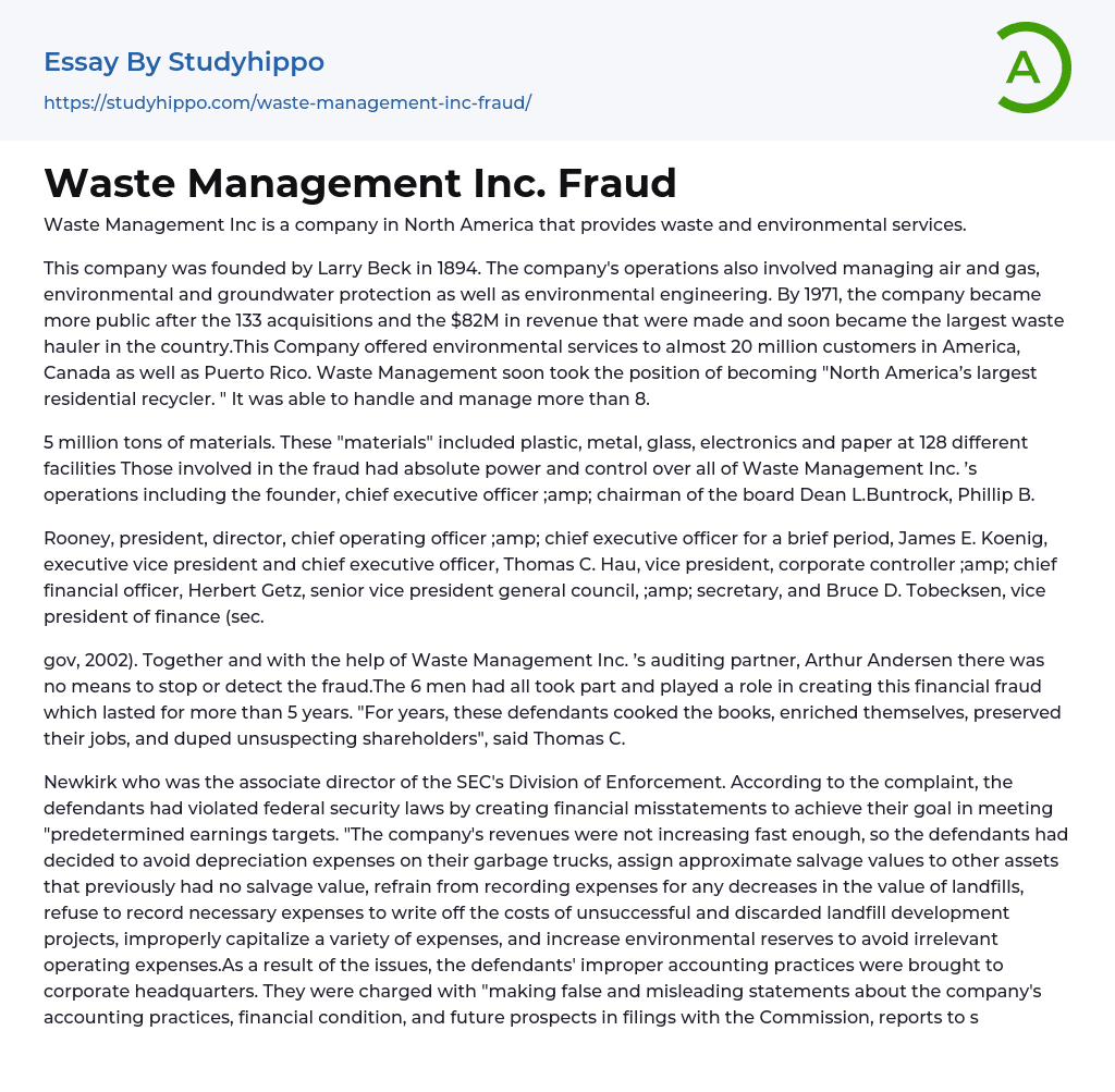 Waste Management Inc. Fraud Essay Example