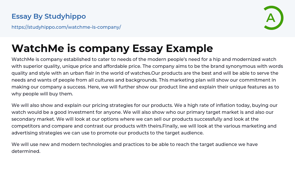 WatchMe is company Essay Example