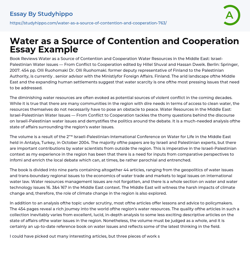 Water as a Source of Contention and Cooperation Essay Example
