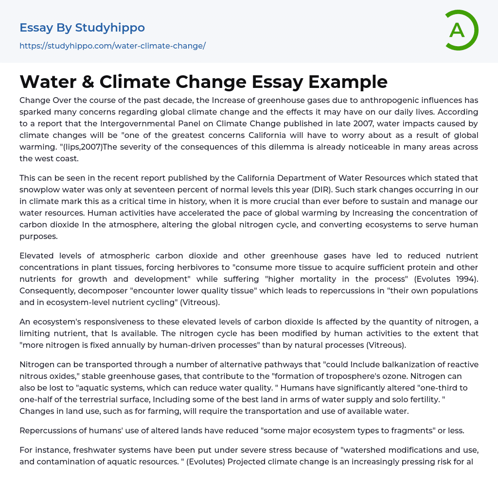 Water & Climate Change Essay Example