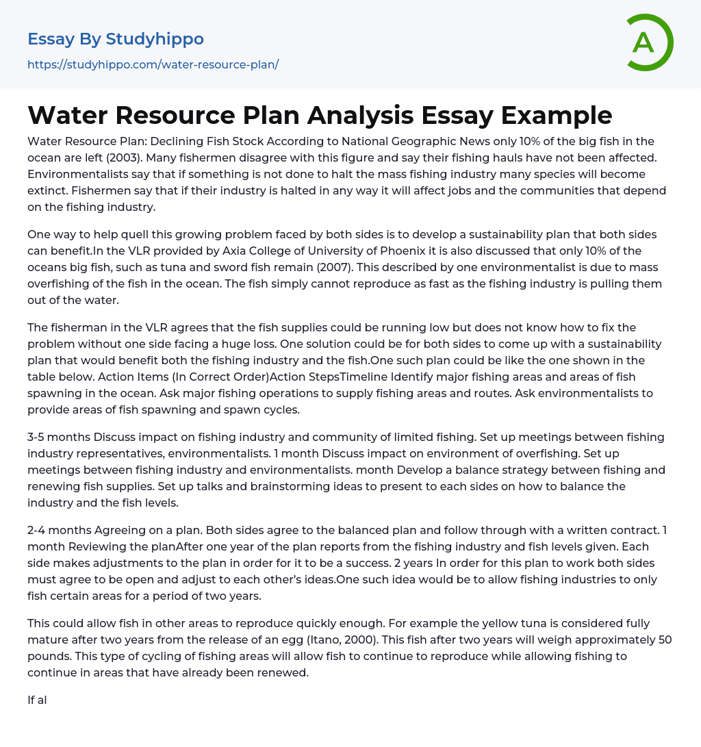 Water Resource Plan Analysis Essay Example
