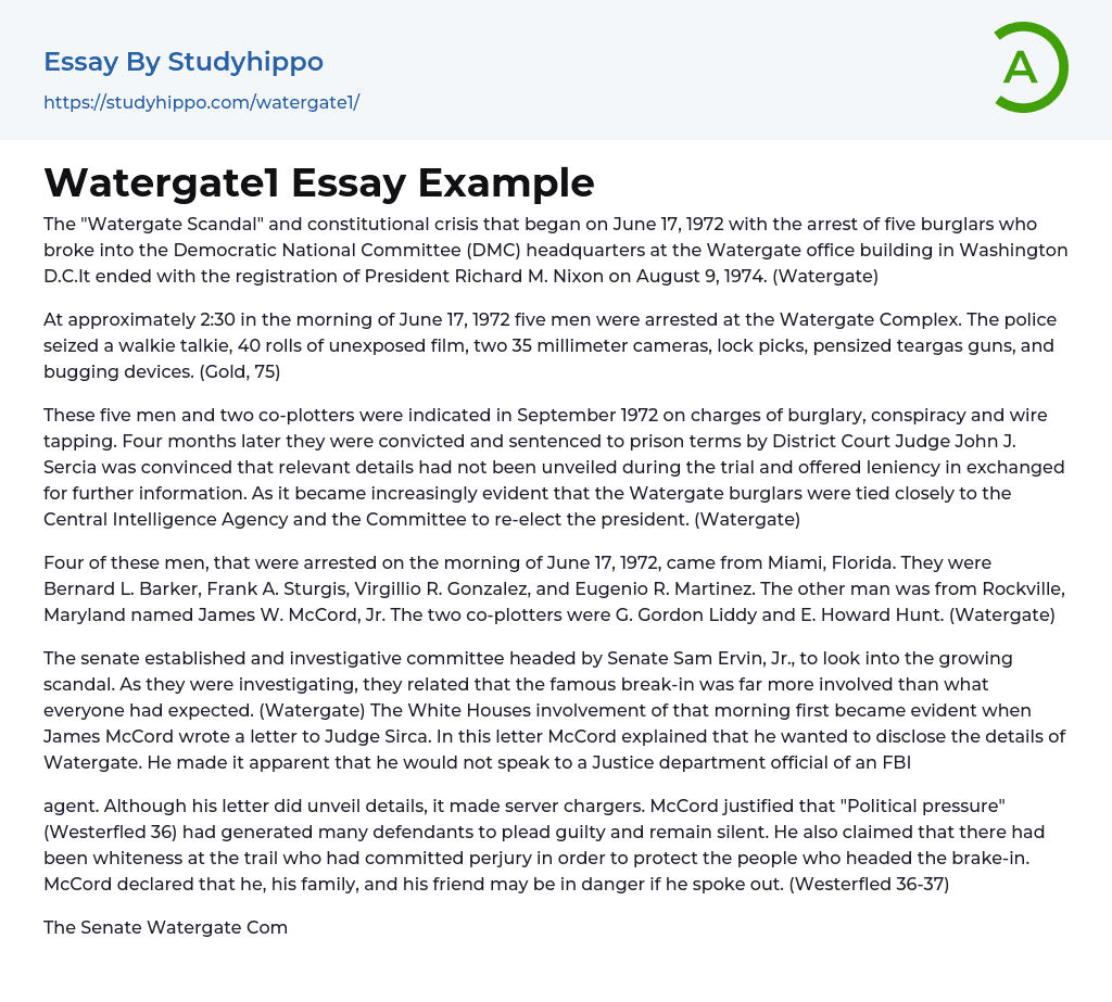 Watergate1 Essay Example