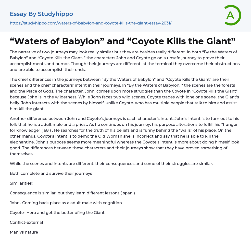 “Waters of Babylon” and “Coyote Kills the Giant” Essay Example