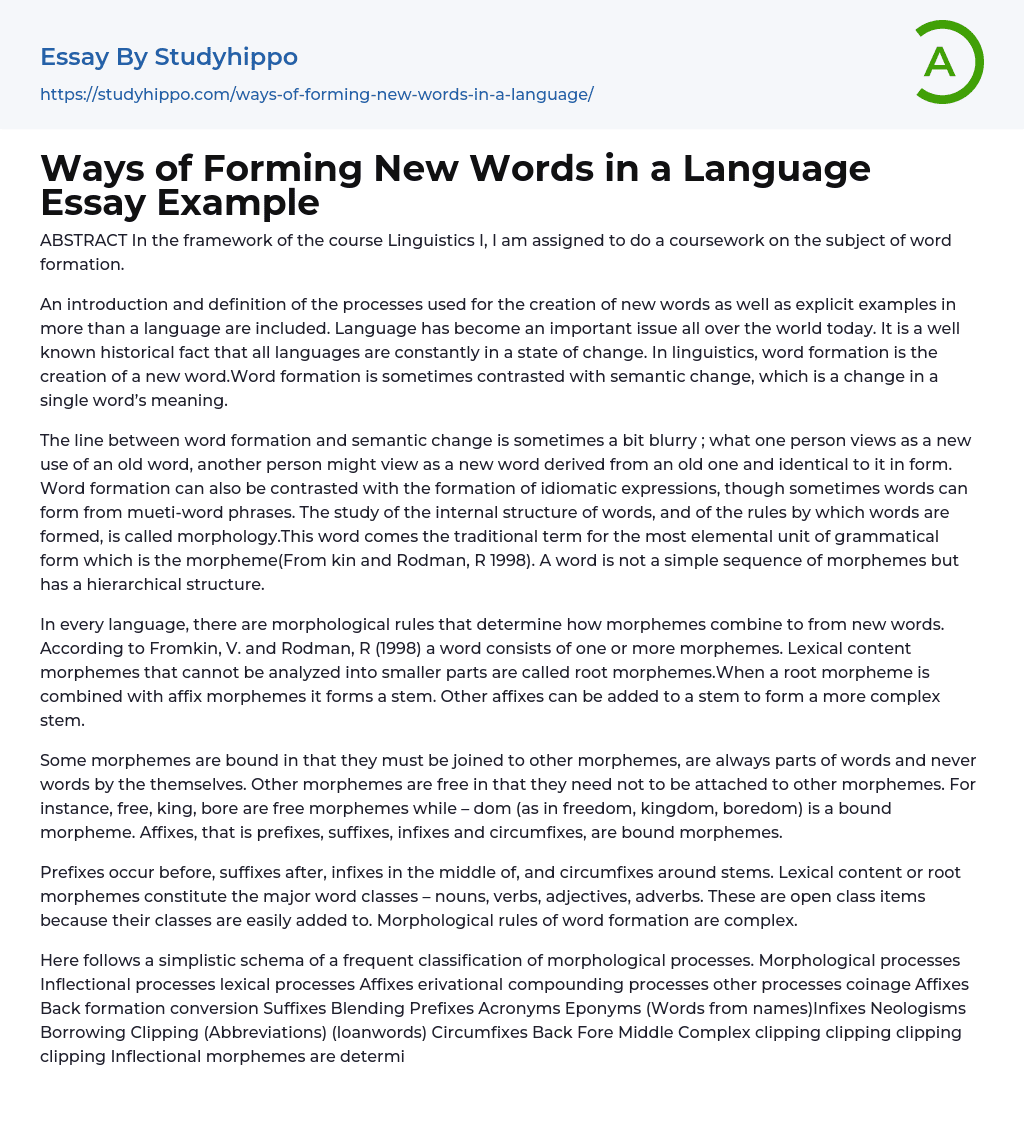 Ways of Forming New Words in a Language Essay Example