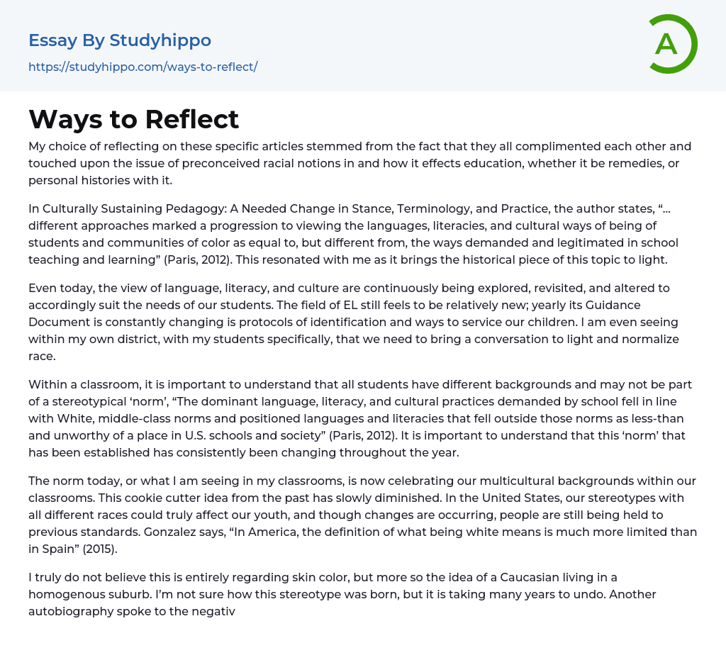Ways to Reflect Essay Example