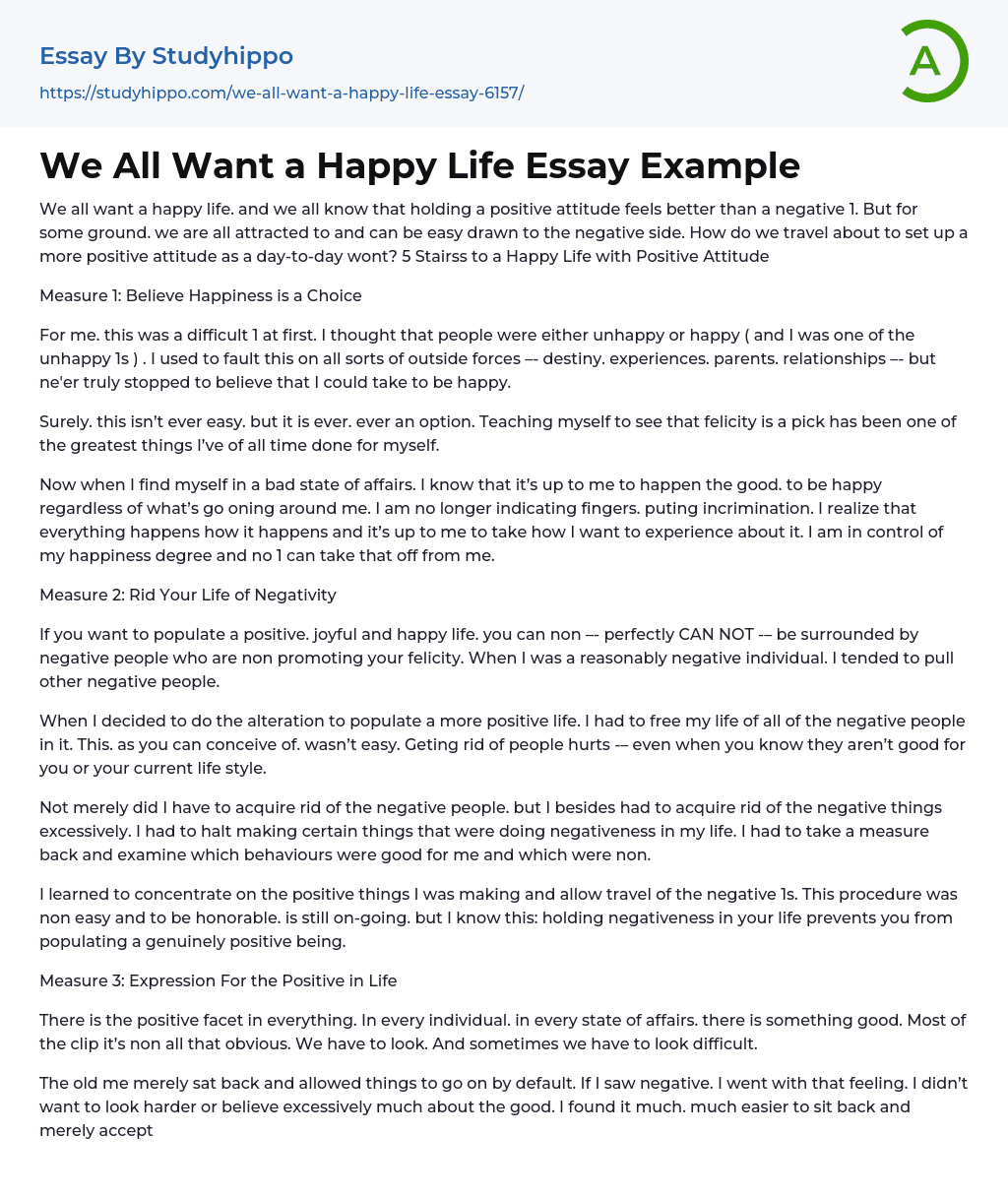 We All Want a Happy Life Essay Example