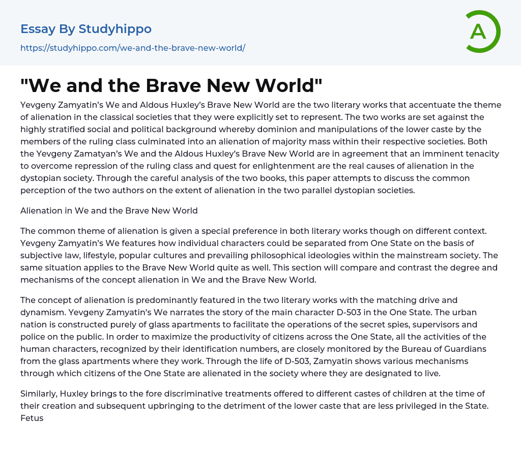 “We and the Brave New World” Essay Example