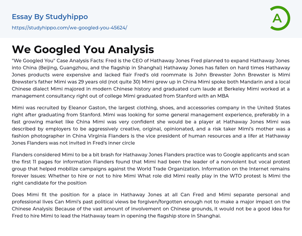 We Googled You Analysis Essay Example
