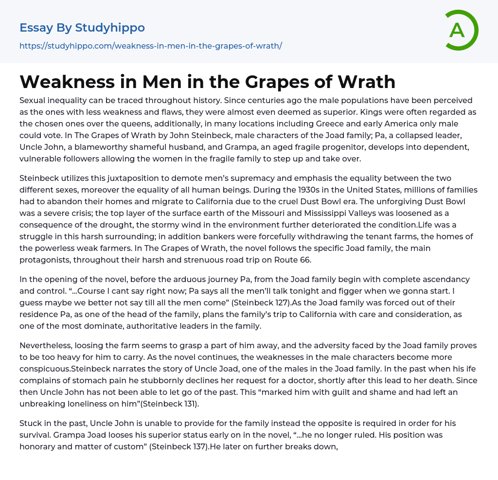 Weakness in Men in the Grapes of Wrath Essay Example