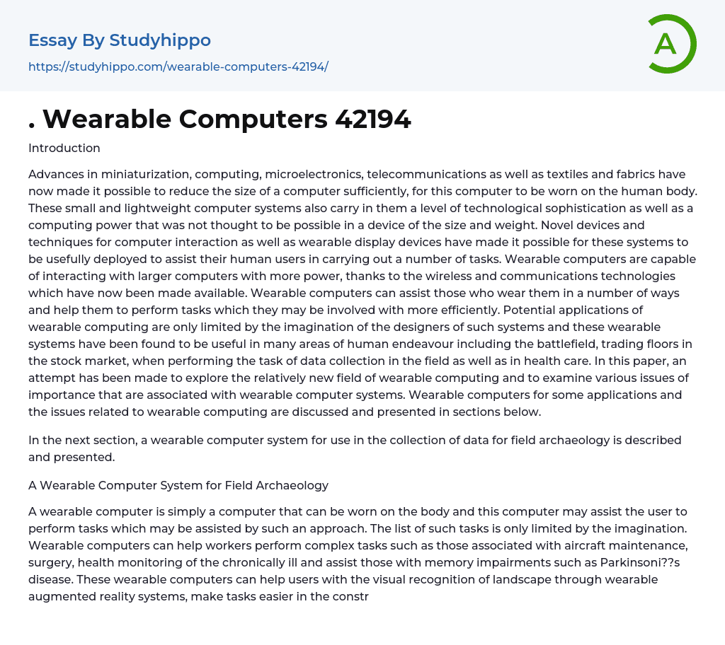 . Wearable Computers 42194 Essay Example