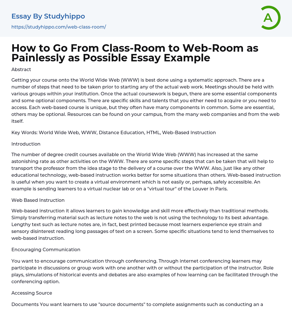 How to Go From Class-Room to Web-Room as Painlessly as Possible Essay Example