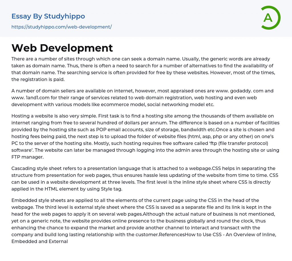 Web Development Essay Example