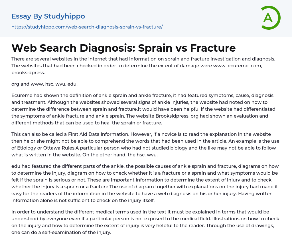 Web Search Diagnosis: Sprain vs Fracture Essay Example