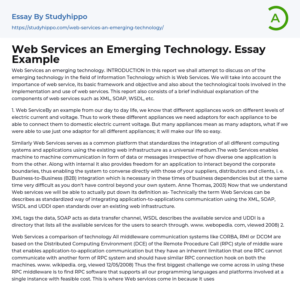 Web Services an Emerging Technology. Essay Example