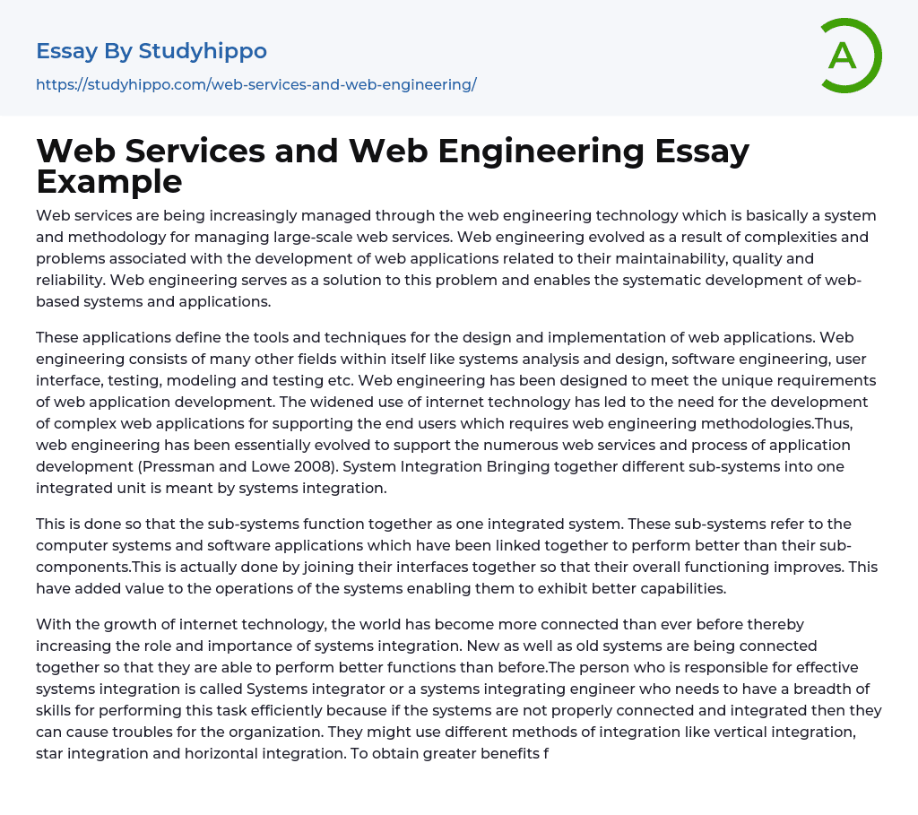 Web Services and Web Engineering Essay Example