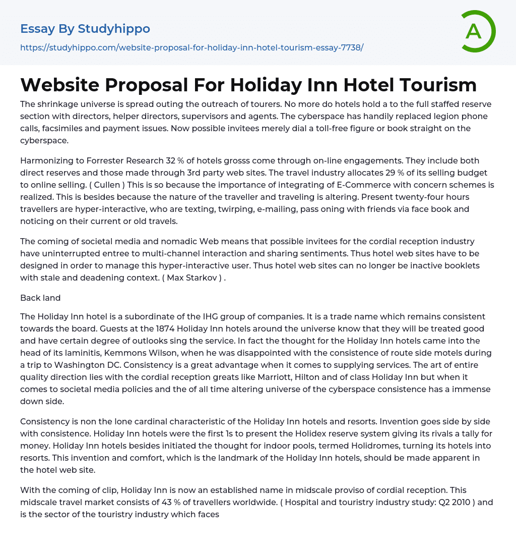 Website Proposal For Holiday Inn Hotel Tourism Essay Example