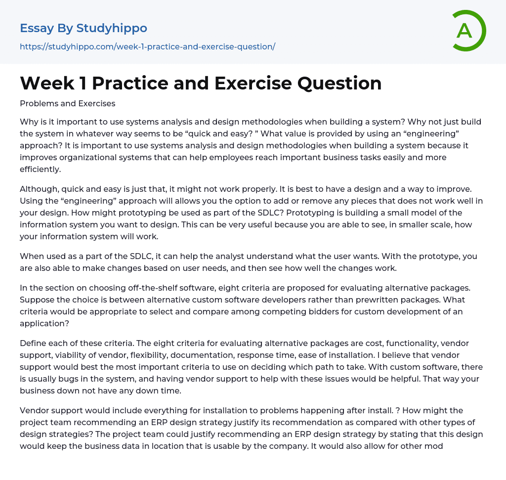 Week 1 Practice and Exercise Question Essay Example