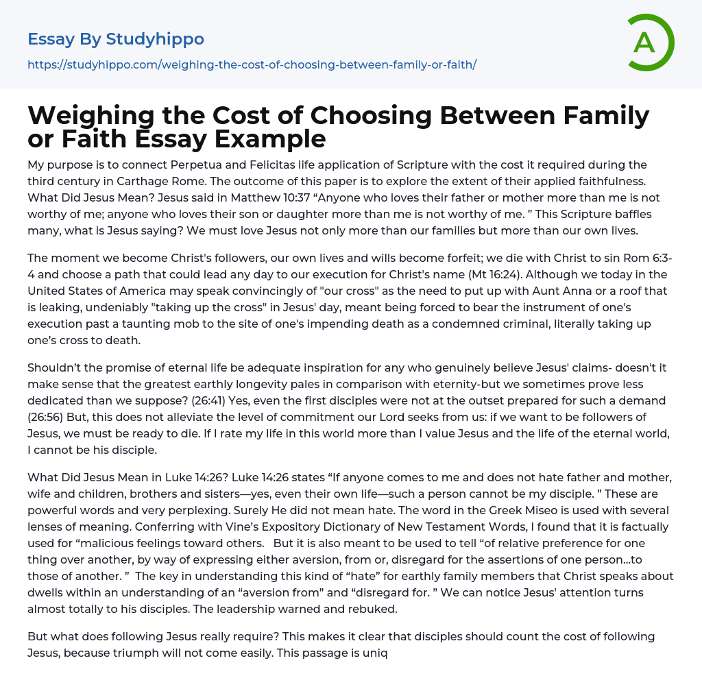 Weighing the Cost of Choosing Between Family or Faith Essay Example