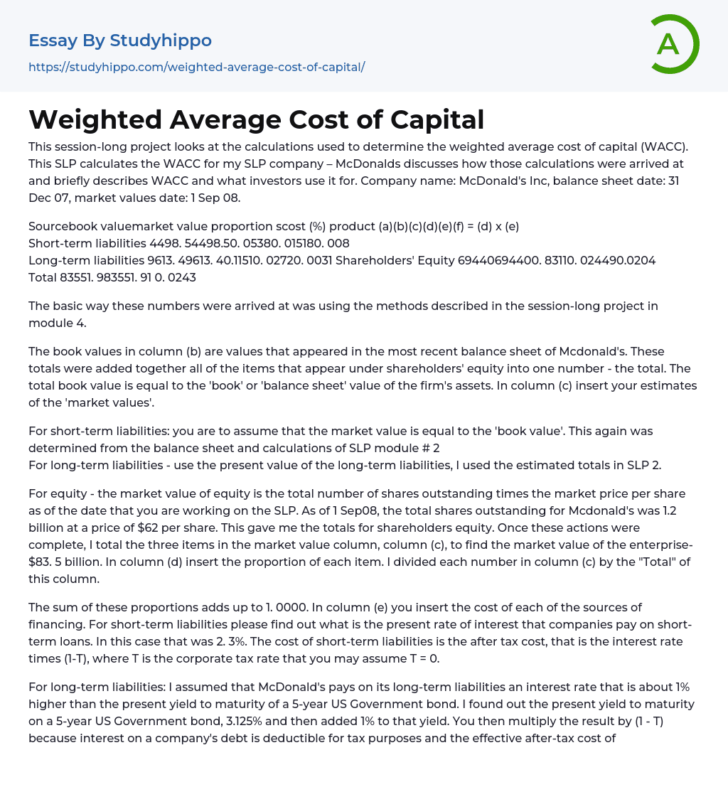 cost of capital essay