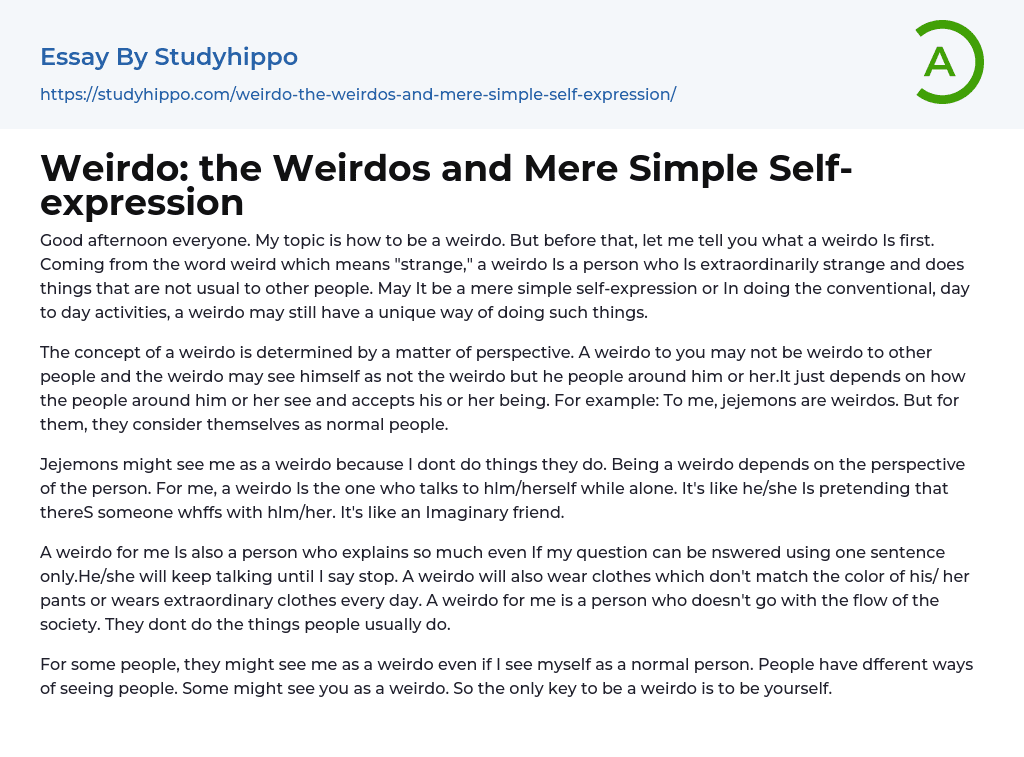 Weirdo: the Weirdos and Mere Simple Self-expression Essay Example