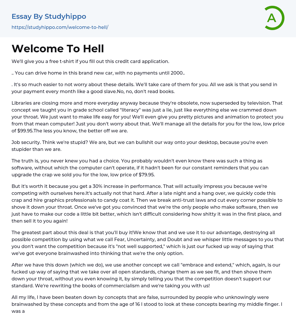 Welcome To Hell Essay Example