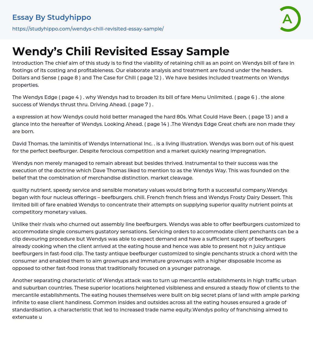 Wendy’s Chili Revisited Essay Sample