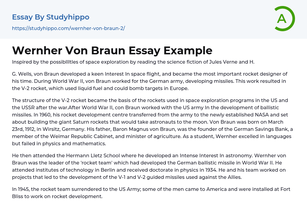 Wernher Von Braun Essay Example